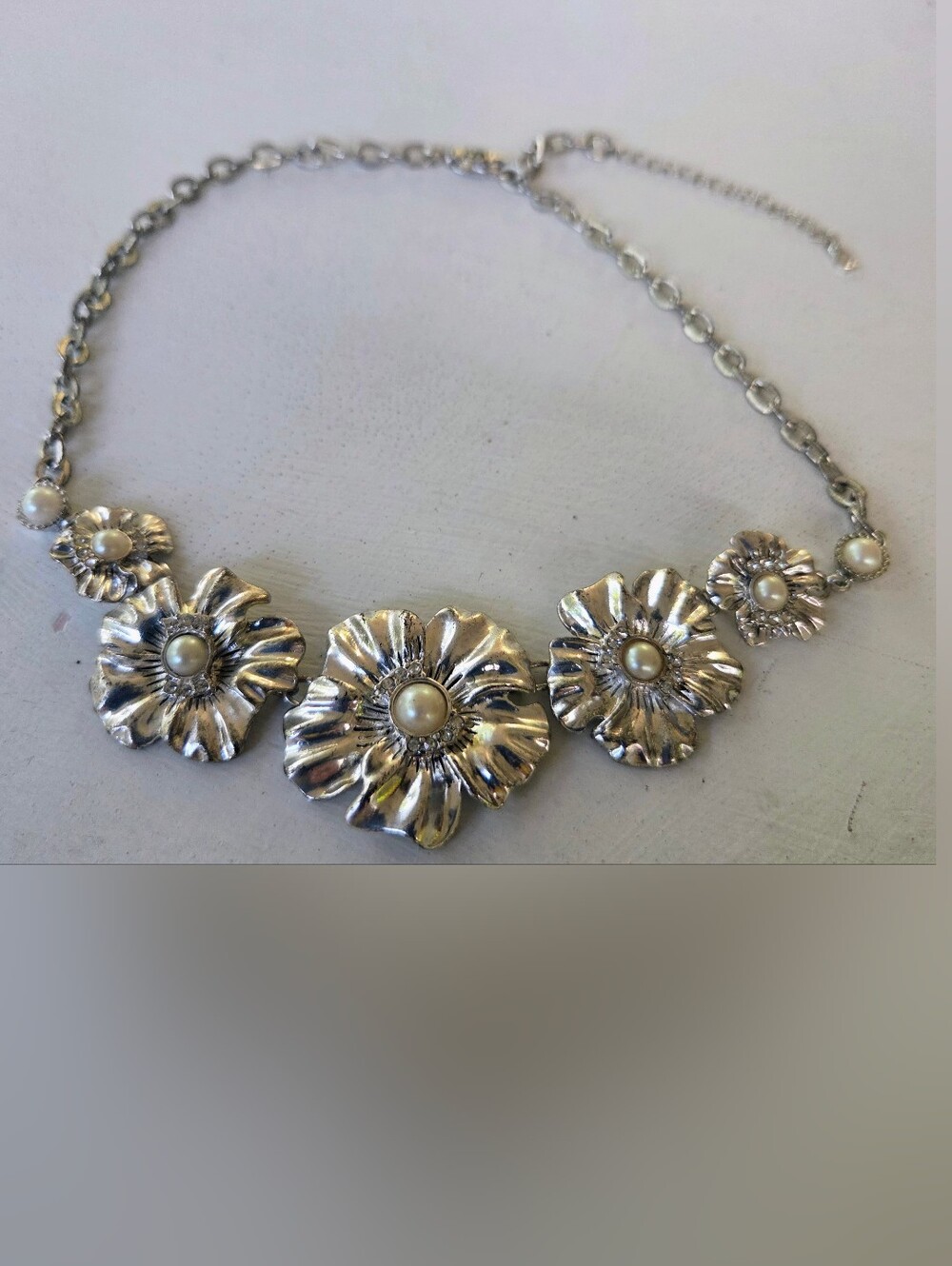 Etianne Aigner Rare Silver Floral Pearl Statement Necklace - Women Jewelry